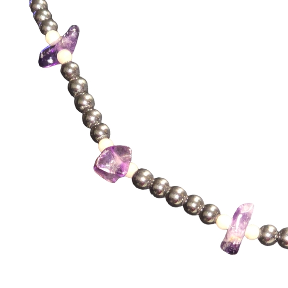 Handmade Hematite with Amethyst Stone Beaded Necklace - Picture 2 of 3